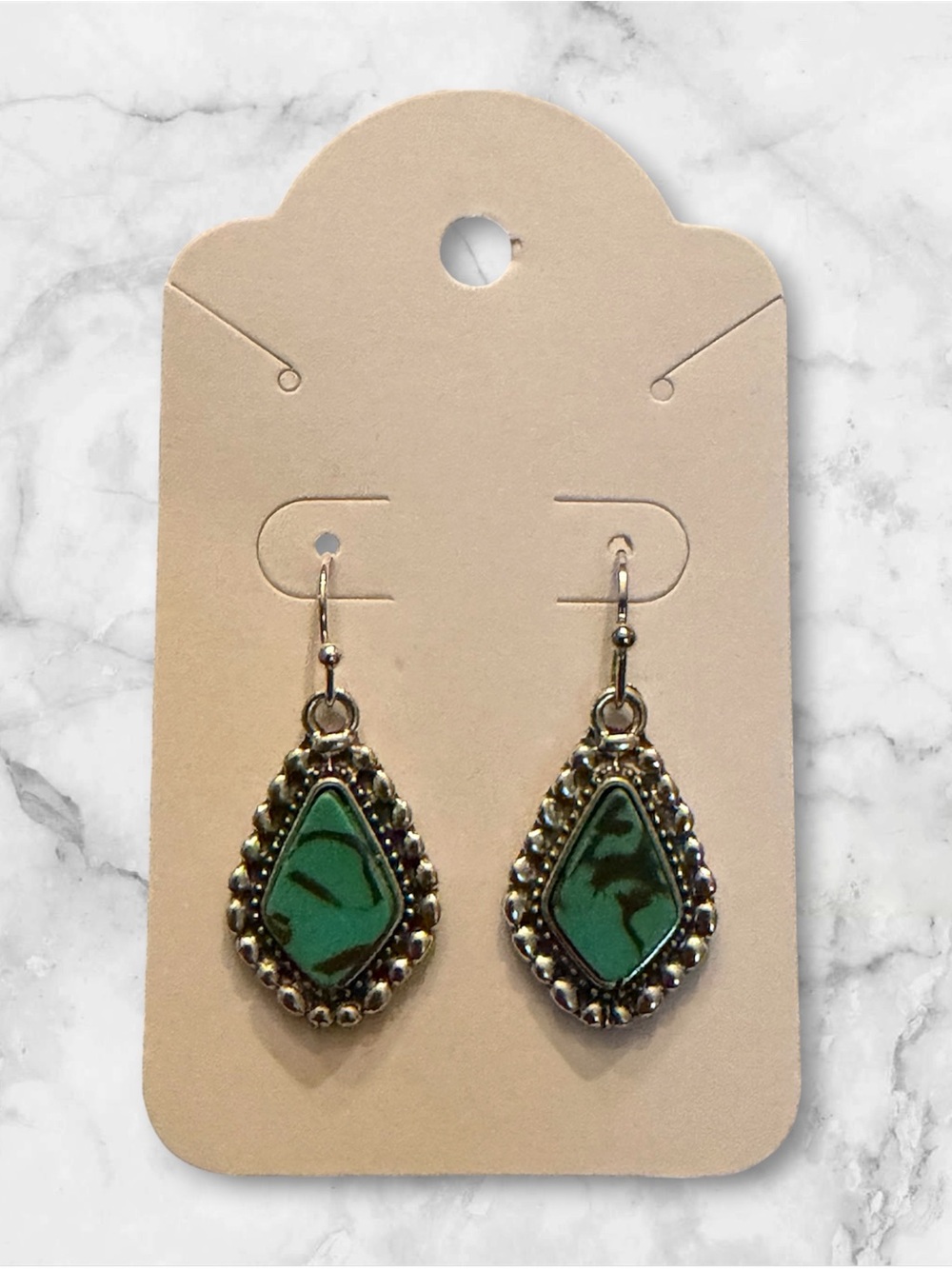 Green Teardrop Stone Dangle Earrings - Unbranded